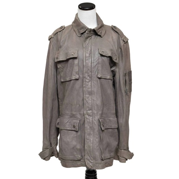 John Varvatos Jackets & Coats John Varvatos Mens Gray Leather Shirt
